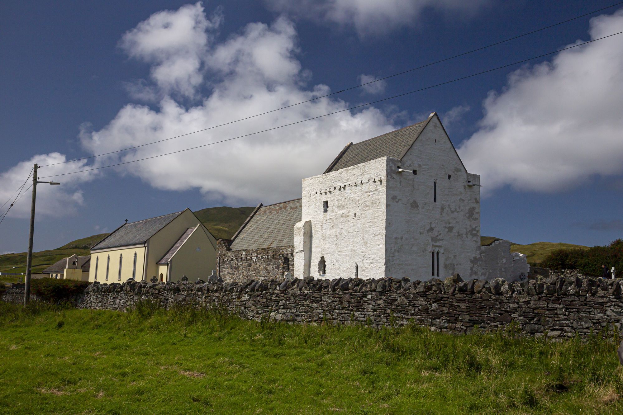 Clare Island Abbey in County Mayo, with the island countryside