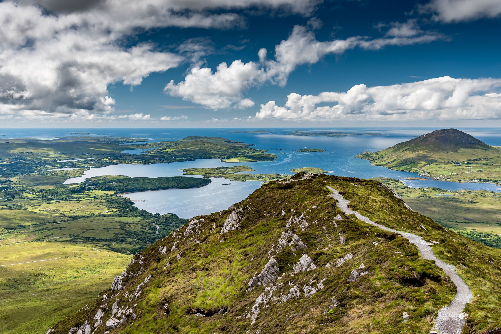 The Connemara coast and Lough Corrib seen from Diamond Hill in Connemara National Park