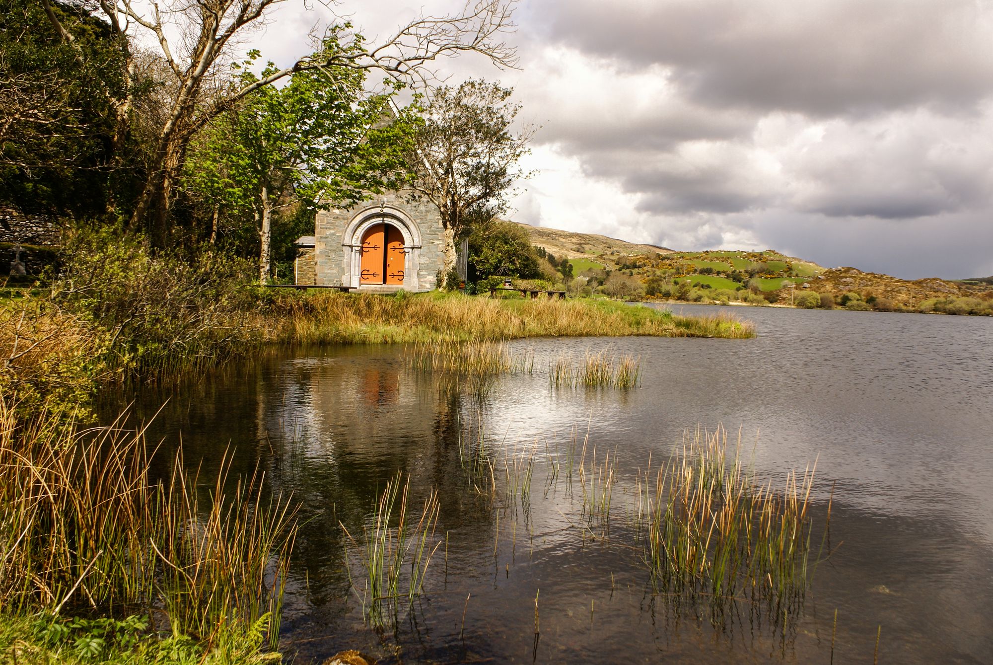 Gougane Barra chapel on the shore of Gougane Barra lough, County Cork
